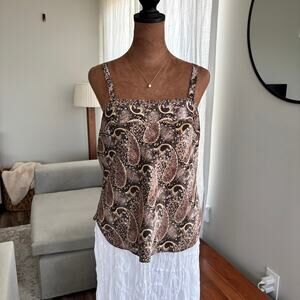 90s Vintage Lady Dorby Paisley Shimmer Tank Top Square Neck Polyester Size 36